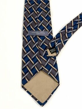 Vintage 90s Geoffrey Beene Long 100% Silk Neck Tie made USA Geometric Lattice
